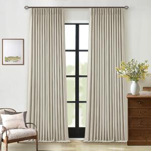 Beige Blackout Linen Curtains 108 Inches Long for Bedroom Pinch Pleated Black Out Curtains Lined 2 Layers Memory Shape Noise Reducing Rustic Farmhouse Living Room Darkening Window Drapes Oatmeal