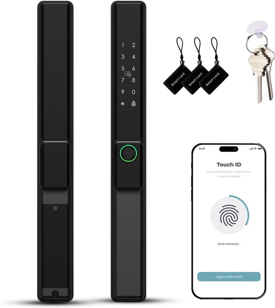 Smart Sliding Door Lock with Fingerprint, Keypad & Tuya App Control – Keyless Entry, Matte Black, Easy Installation for Home, Office & Outdoor, Indoor Use