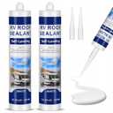 RV Roof Sealant, Self-Leveling Lap Sealant White, RV Caulking for Roofing, Maintenance, Camper & Trailer Roof Leak Repair, 2 Pack