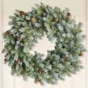 24 Inch Christmas Wreath with Pine Cones for Front Door, Artificial Norfolk Pine Holiday Wreath with 12 Natural-Looking Cones, Green Faux Christmas Decor for Indoor Outdoor Use