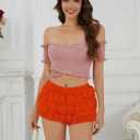 Women's Y2K Ruffle Mini Shorts Lace Sexy Bloomers Lolita Layered Skirt Cute Sweet Pettipants (Orange, XXL)