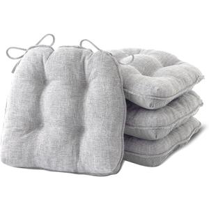 Chair Cushions for Dining Chairs Set of 4, Kitchen Chair Cushions, Chair Pads with Ties and Non Slip Backing, Tufted Memory Foam Seat Cushion 4 Pack, 15.5" x 15.5" x 4", Light Gray