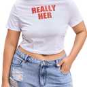 RoseSeek Women's Plus Size Letter Graphic Tees Short Sleeve Crew Neck T-Shirts Crop Tops (White, XL)