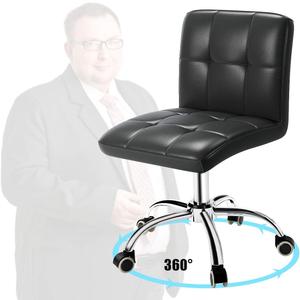 360 Office Desk Chair,PU Adjustable Rolling Task Chair with Backrest for Barber,Office,Home, Computer,360 Swivel,Armless (Black)