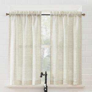 No. 918 Louette 2-Pack Slub Stripe Semi-Sheer Rod Pocket Kitchen Curtain Tier Pair, Linen, 54" W x 36" L (2 Panels)