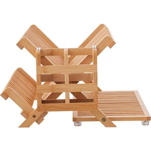 HBlife Bamboo Dish Drying Rack with Utensil Holder, 3Tier Large Collapsible Wooden Dish Drainer Rack, Folding Drying Holder Dish Drainer for Kitchen Counter