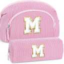 YOOLIFE Makeup Bag Personalized Gifts - Easter Gifts for Women Teens Girls Kids, Initial Pink Makeup Bag Make Up Bags for Teen Girls Stuff Gift Year Old Girl Birthday Gift for Friend Women Pink M