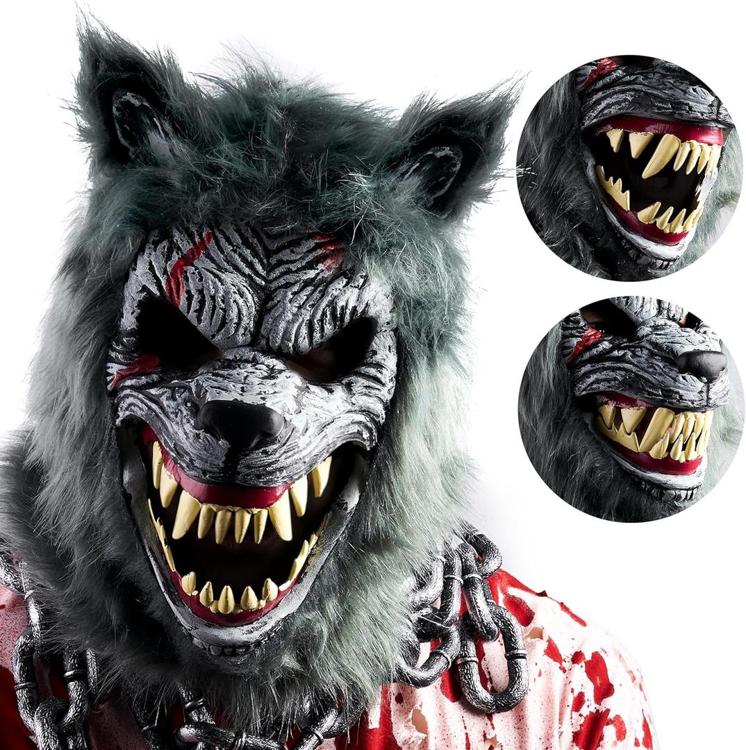 Spooktacular Creations Halloween Wolf Werewolf Mask with Movable Jaw, Werewolf Costume Accessories Scary Mask for Kids Men Women Halloween Horror Cosplay Costume, Masquerade Party Dress Up Prop