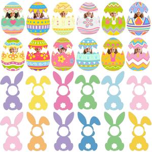 100 Pcs Easter Egg Bunny Cutouts with Photo Space Easter Bulletin Board Decorations with Glue Spring Decor DIY Craft for Classroom School Party Supplies Gifts
