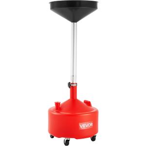 VEVOR 8 Gallon Waste Oil Drain Tank, Industrial Fluid Drain Tank with Adjustable Funnel Height, Portable Oil Drainer with Wheels, Fluid Fuel Transfer Drainage for Auto Repair Shops, Garages, Red