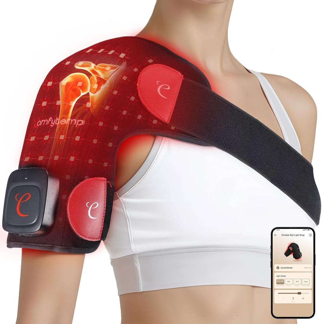 Comfytemp Cordless Red Light Therapy for Shoulder, 94 LEDs FSA Eligible HSA Near Infrared Light Wrap, 3D Portable Heated Shoulder Pad for Joint,Birthday Gifts for Women Christmas(No Massage,One Size)