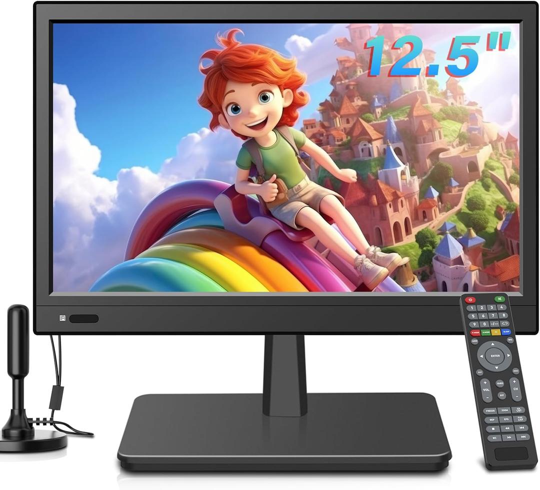 12.5inch Small Portable TV,Essential for Bedroom/Kitchen/Camping,Support HDMI/USB Input,Built-in Speakers,Lightweight and Easy to Carry,Suitable for Small Spaces
