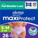 Always Discreet MaxiProtect Adult Diapers for Women, Incontinence Underwear, Scented, Postpartum Essentials, Bladder Leak Protection, Disposable Briefs, Maximum Plus Absorbency, Size S/M, 26 Count