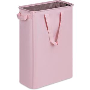 efluky Slim Laundry Basket, Narrow Laundry Hamper with Handles, Collapsible Dirty Clothes Hamper, Tall Laundry Bin for Laundry Room, Dorm and Bedroom, 12.7 Gallons(48L) Pink