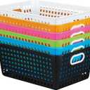 Really Good Stuff Large Plastic Storage Baskets with Handles - 6 Pack