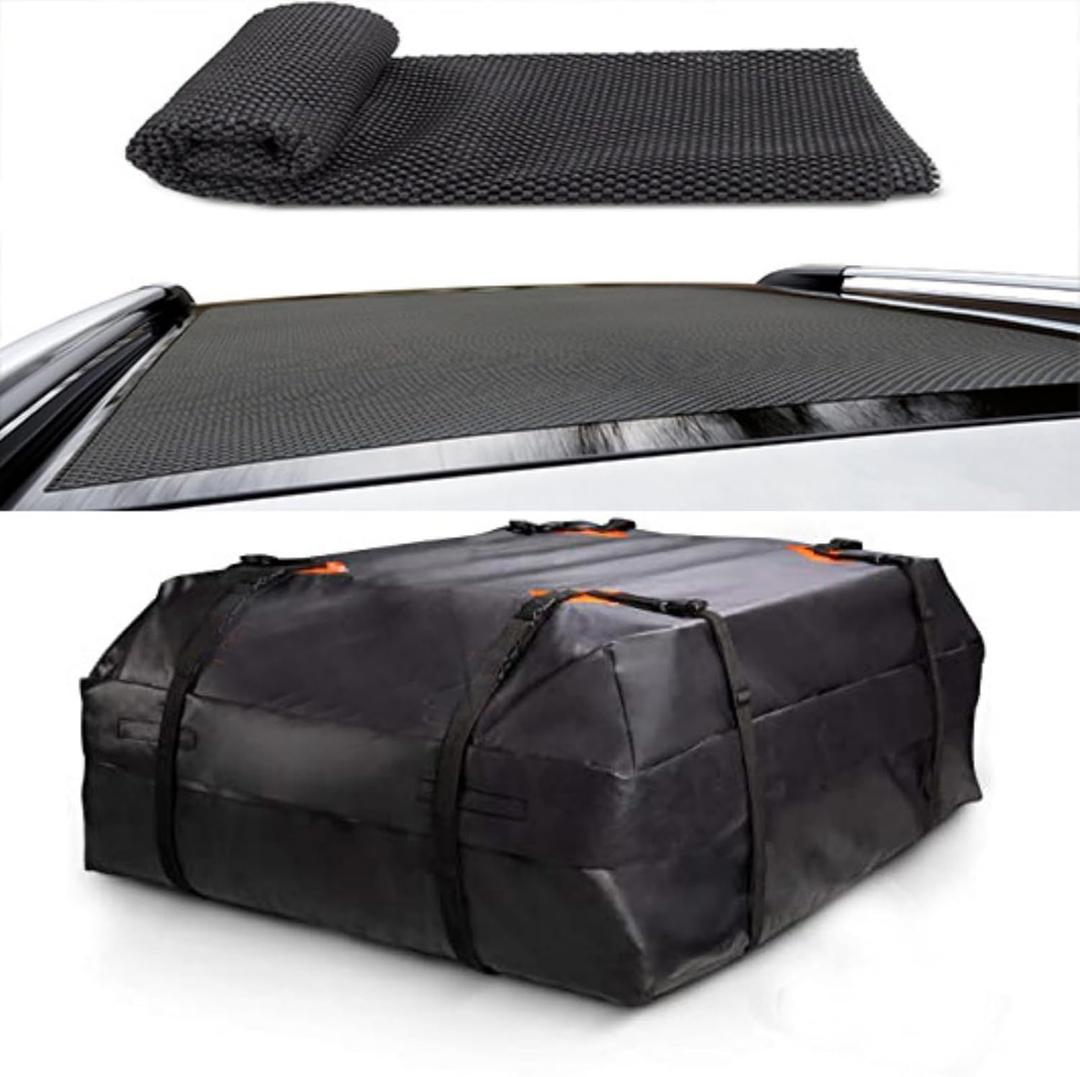 15 Cubic Feet Car Roof Cargo Carrier Waterproof Car Roof Bag with Anti-Slip Mat Soft-Shell Carriers Car Roof Storage for All Cars with/Without Rack