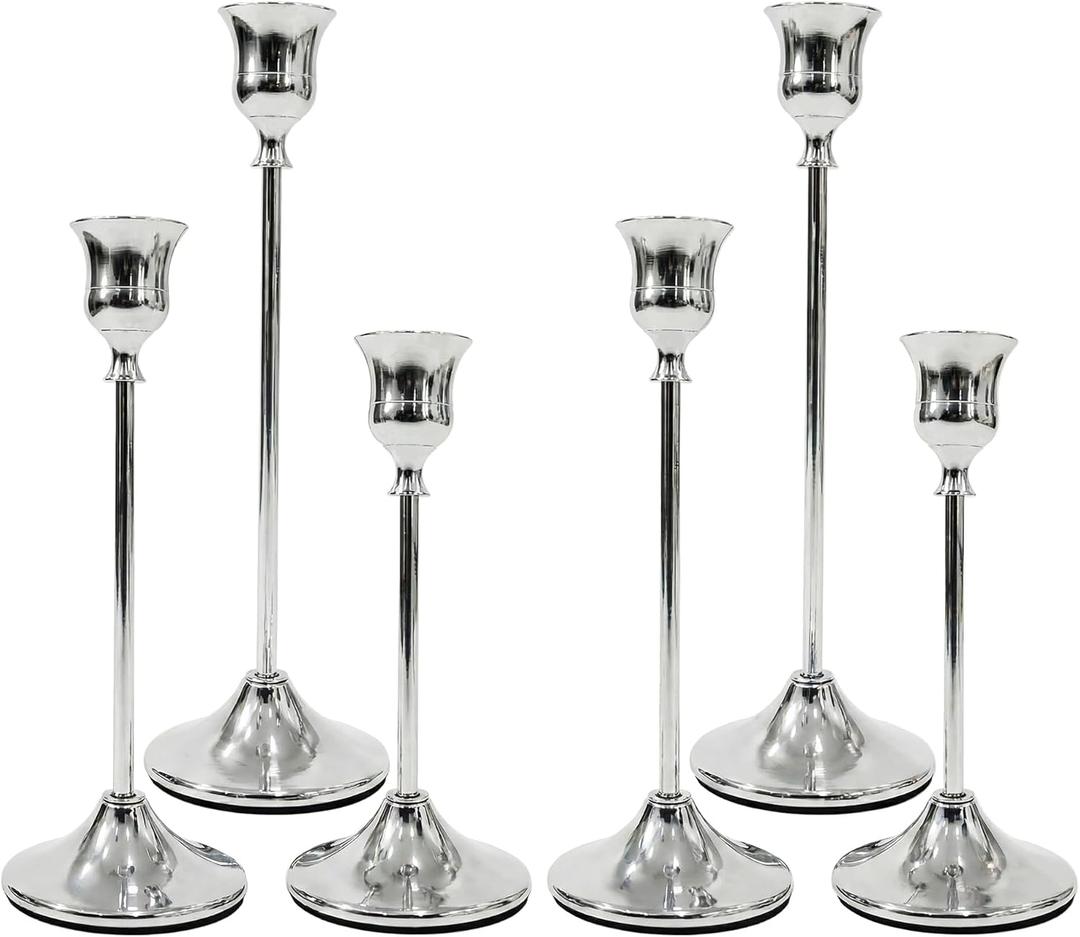 Candlestick Holders Set of 2(6 PCS) with Upgraded Weighted Base, Candle Stick Holders for Wedding Centerpieces, Dinner Party & Home Decor Accents