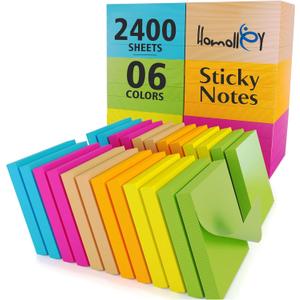 (24 Pads) Sticky Notes 3x3 in 100 Sheets/Pad, Self-Sticky Note Pads, 6 Bright Colors Super Sticky Pads - Easy to Post for School, Office Supplies, Desk Accessories