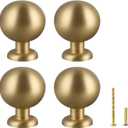 Yiking Soild Brass Cabinet Knobs Heavy Duty Real Brass Dresser Pulls,Brushed Gold Drawer Knob Kitchen Cabinet Pull Modern Small Round Handle Gold Handle for Kitchen Bathroom Furniture 4pcs 1-1/8in