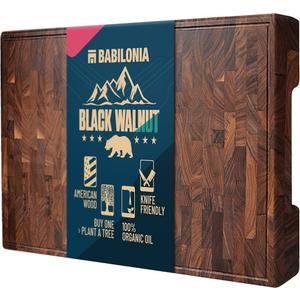 American Black-Walnut Cutting Board (ExtraThick 1,7"), Premium Quality & Professional Butcher Block. Heavy duty end-grain wood chopping board (Oil bottle & Plate included)