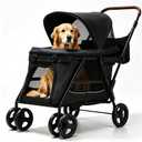 Dog Stroller for Large & Medium Dogs, Foldable Pet Stroller for 2 Small Dogs Up to 66lbs, with All-Terrain Wheels, Breathable Mesh Ventilation & Storage Pocket (Black)