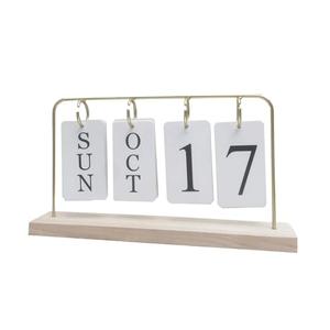 Wooden Perpetual Calendar for Desk, Metal Wood Month Date Display for Teachers, Students, Classroom, Rustic Farmhouse Office Decor, Desk Accessories (gold)