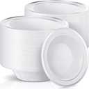Jinei 150 Pieces 6 oz Plastic Bowls with Rim Small Disposable Soup Bowls for Dessert Salad Soup Candy Wedding Thanksgiving Catering Holidays Party Supplies (White,Silver Rim)