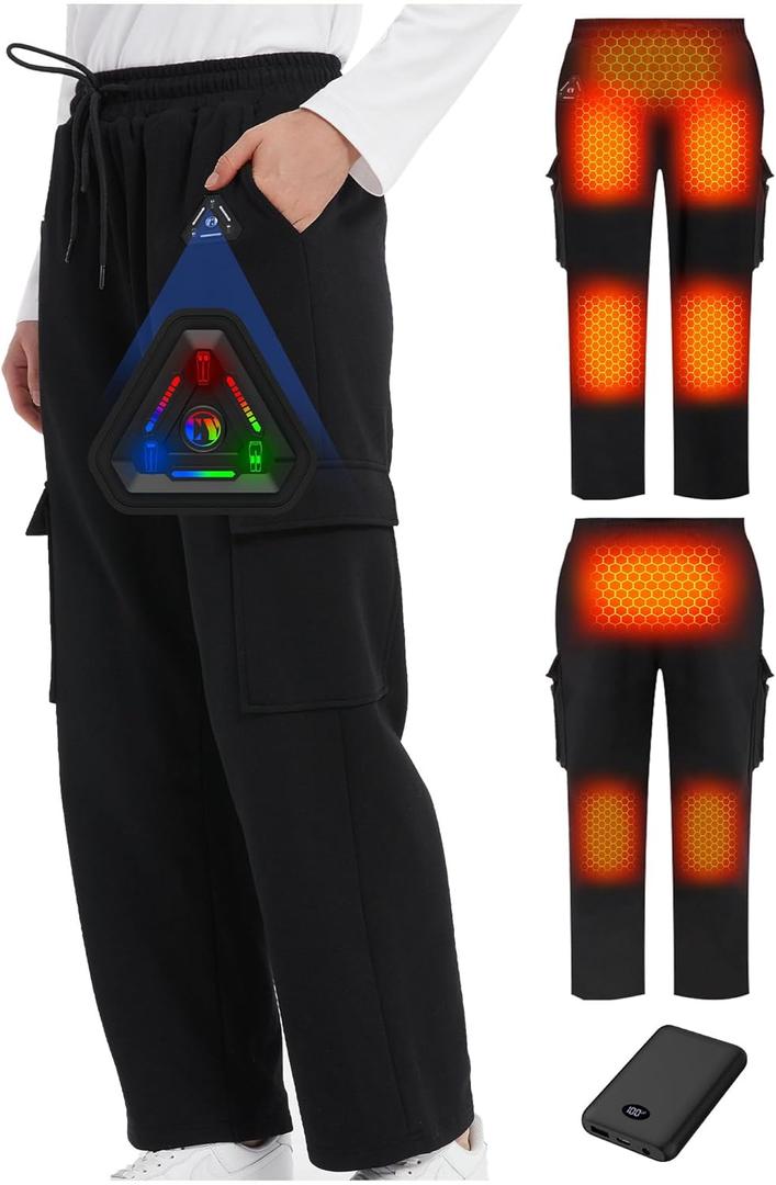 Heated Pants for Women and Men, Cargo Baggy Sweatpants for, Upgraded 7.4V 10000mAh Battery Pack & Heating Element (X-Large)