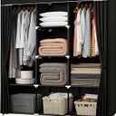Portable Closet, 51 Inch Wardrobe Closet for Hanging Clothes with 2 Hanging Rods, 8 Storage Organizer Shelves for Bedroom, Durable and Easy to Assemble, Black