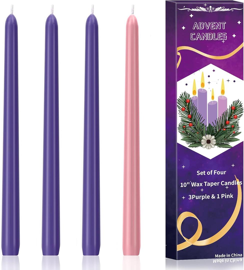 2 x 4 Pack Advent Taper Candles Premium Hand Dipped 10in Unscented Christmas Taper Candles - Ideal for Seasonal Celebrations, Holidays, Church, Celebration, Party