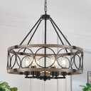 6-Light Farmhouse Chandelier for Dining Room 21in Rustic Chandeliers Imitation Wood Grain Pendant Light Fixture Modern Industrial Chandelier for Kitchen Island Entryway Foyer Bedroom Hallway, E26