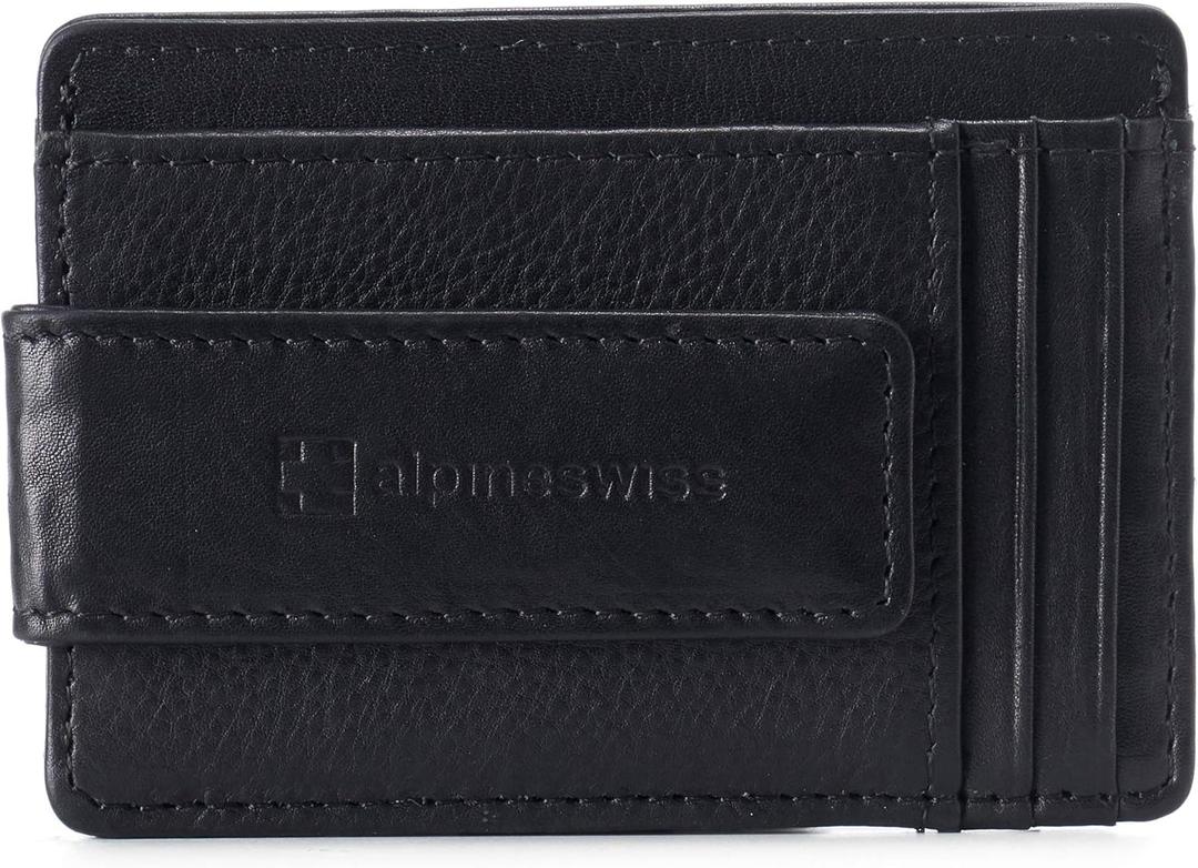 Alpine Swiss Harper Mens RFID Slim Money Clip Front Pocket Wallet Minimalist Leather ID Card Holder (Black)