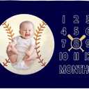 Tebaby Baby Monthly Milestone Blanket Boy - Newborn Month Blanket Unisex Neutral Personalized Shower Gift Baseball Sports Nursery Decor Photography Background Prop with Frame Large 51''x40''