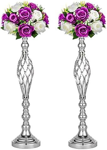Wedding Centerpieces for Reception Tables, Twist Candleholder Stands, Wedding Flower Arrangement Vases, Metal Centerpieces for Wedding Road-Leading Home Decor (2 x Silver, 23.23"(59cm))