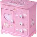 Girls Kids Jewelry Box,Princess Cute Wooden Jewelry Box with Drawer & Mirror, Organizer Display for Necklace Rings Bracelets Earrings,Pink Castle