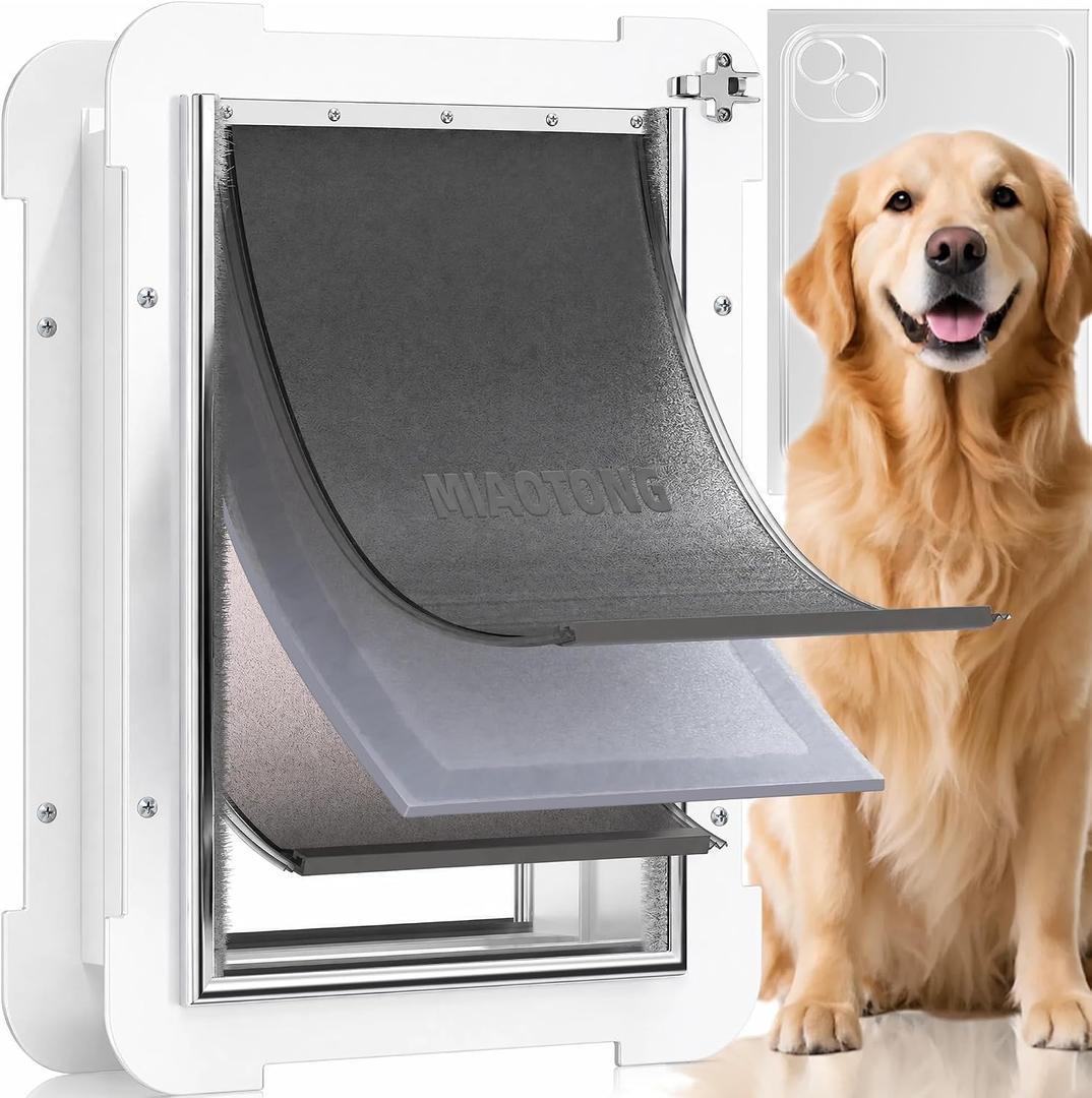 MIAOTONG 3-Flap Steel Large Dog Door for Door with Metal Sliding Lock Panel