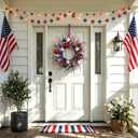 24 Inch Patriotic Wreath for Front Door, Red White Blue Glitter Wreaths with 3D Hat & Berries, Memorial & Independence Day Decorations for Porch Wall Window