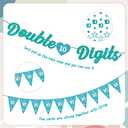 10th Birthday Decorations Garland Girls - 10 Pcs Pre-Strung Teal Blue Glitter Double 10 Digits Banners Circle Dot Star Hanging Garland Backdrop for Girl 10 Year Old Birthday Party Supplies