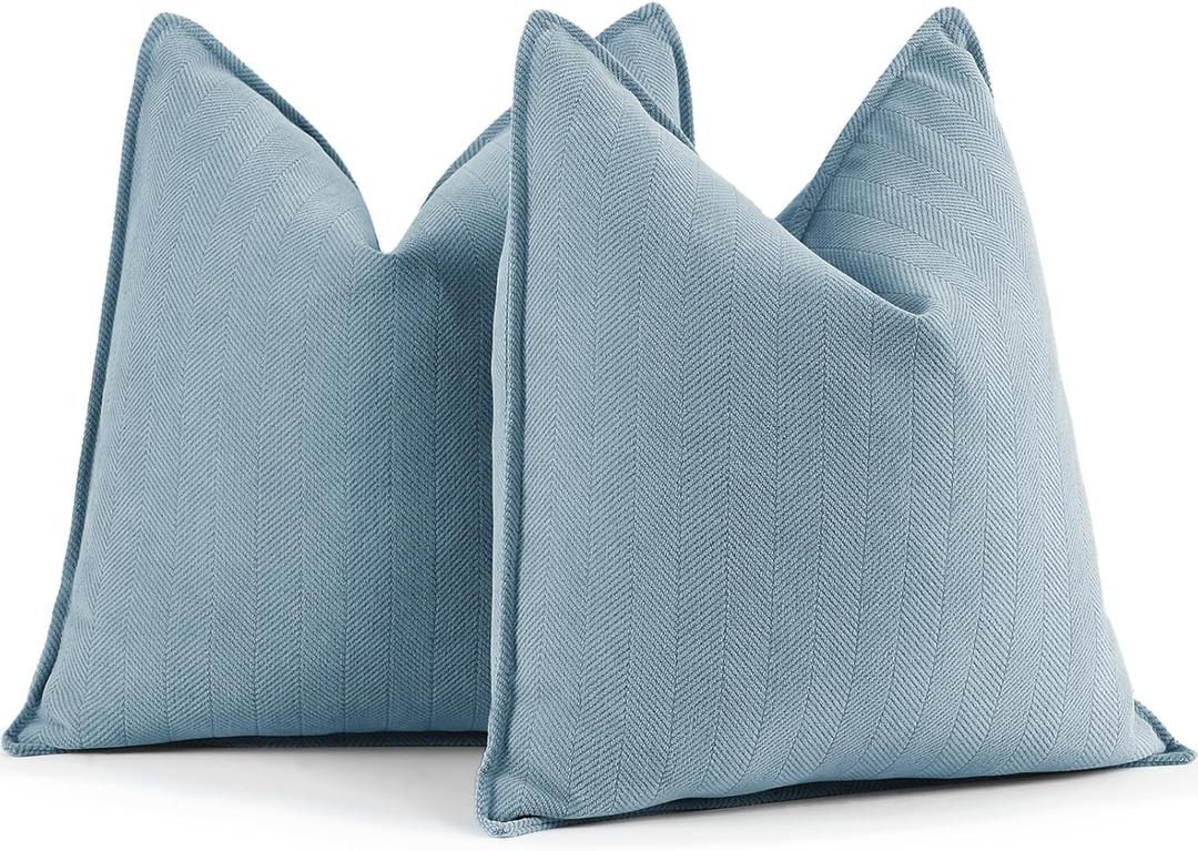 ZWJD Throw Blue Pillow Covers 18x18 Set of 2 Chenille Pillow Covers with Elegant Design Soft and Luxurious Decorative Throw Pillows for Couch, Bed, and Home Decor, Light Blue