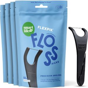 SmartLifeco Eco-Friendly Angled Dental Floss Picks (200ct) - Flossers Made With Straw Wheat Blend, Natural Whitening, Tooth Pick Stick For Adults, Vegan, Bamboo Charcoal Thread For Back Teeth & Molars