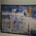 KLAKLA Living Room Wall Art - Navy Blue Abstract Large Paintings Artwork Picture Framed Canvas Bedroom Office Home Decoration Huge Art Work for Wall Decor - 58x29 Inches (Blue-White-Gray + Black frame)