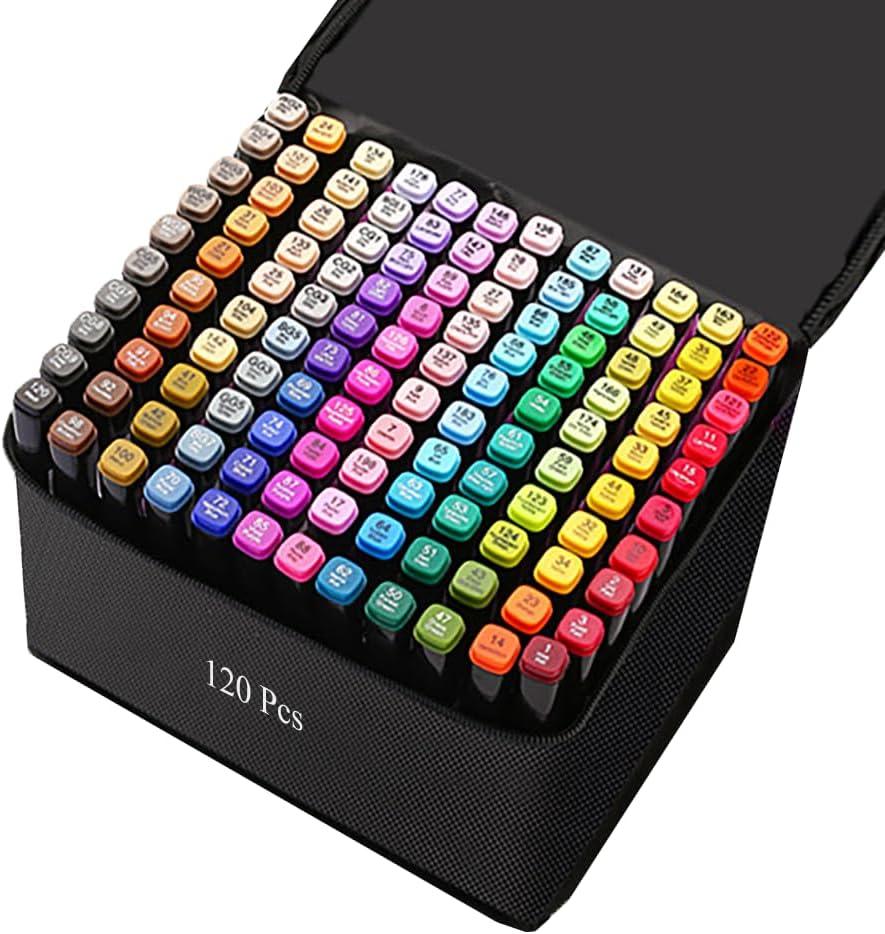 Alcohol Markers, 120 Colors Art Drawing Markers Set for Kids Adults Dual Tip Permanent Sketch Markers, with Organizing Case