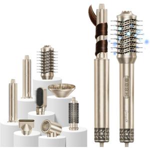 DORISILK 8 in 1 Hair Styler & Hair Dryer Brush Blow Dryer, 110,000 RPM High-Speed Hot Brush Styler and Auto Wrap Curlers, Ionic Smooth for Straightening Curling Volumizing Fast Drying, Champagne Gold