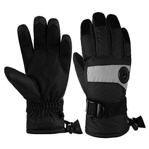 HIGHLOONG Kids Waterproof Ski Snowboard Gloves Thinsulate Lined Winter Cold Weather Gloves for Boys and Girls (Black, 8/9)