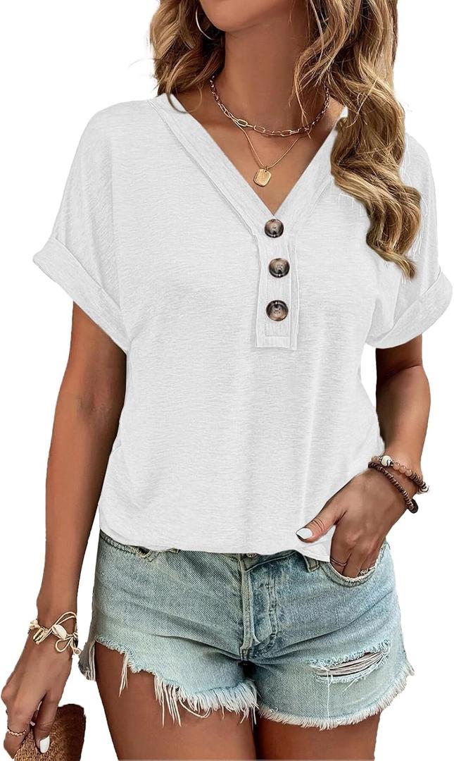 MixShe Women Summer Tops 2024 Spring Fashion Button Down Shirts Short Sleeve Tshirts Dressy Casual T Shirts V Neck Clothes Trendy Ladies Outfits Blouses White Large MixShe Women Summer Tops 2024 Spring Fashion Button Down Shirts Short Sleeve Tshirts Dressy Casual T Shirts V Neck Clothes Trendy Ladies Outfits Blouses White Large