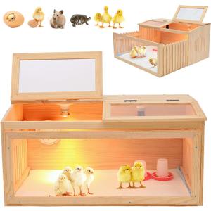 Large Chicken Brooder Box for Chick,Wooden Brooder Box 32" with Bulb Set and Thermometer - Accommodates Up to 25 Chicks-Ideal for Ducks,Quails,Hamsters,and Lizards32x16x16 Inches