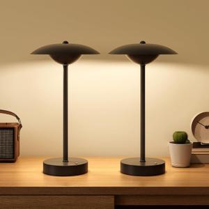 2 Pack Cordless Table Lamps, Rechargeable Battery Powered Lighting, Indoor/Outdoor Table Lamps for Patio Restaurant Home Dinner Dining Kitchen Bar Camping Balcony,Waterproof & Wireless(Black)