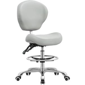 Kaleurrier Adjustable Stools Drafting Chair with Backrest & Foot Rest Tilt Back Swivel Seat Rolling Wheels for Studio Dental Office Salon and Counter Armless Tall Home Desk Chairs (Grey), Medium