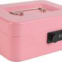 xydled Steel Cash Box Safe with Combination Lock,Money Safe Box with Removable Coin Tray,Medium,7.87"x 6.30"x 3.54",Pink
