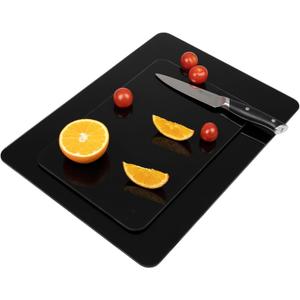 Tempered Glass Cutting Board for Kitchen, Cutting Board with Non-Slip Feet for Countertop, Dishwasher Safe, Rounded Corner Board, Shatter, Heat & Scratch Resistant-16"x12" & 12"x8" 2pcs, Black
